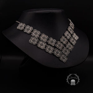 Filigree Square Gunmetal Bib Shield Statement Necklace